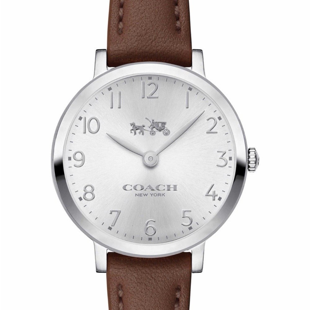 Coach Slim Easton White Dial Brown Leather Strap Women’s Watch